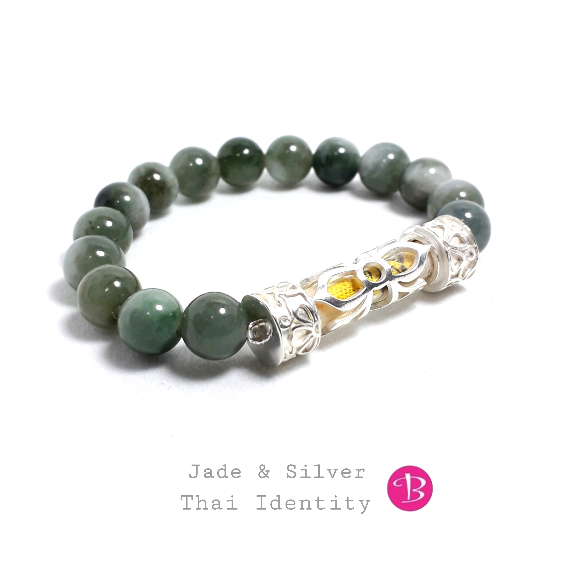 สร้อยข้อมือ คั่นตะกรุด SILVER 92.5% ( 501 ) S,M,L white-green 1 bra501