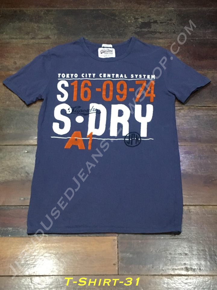 31. เสื้อยืด SuperDry แท้ มือสอง สีน้ำเงินอ่อน Vintage Size Japan Small อก 36