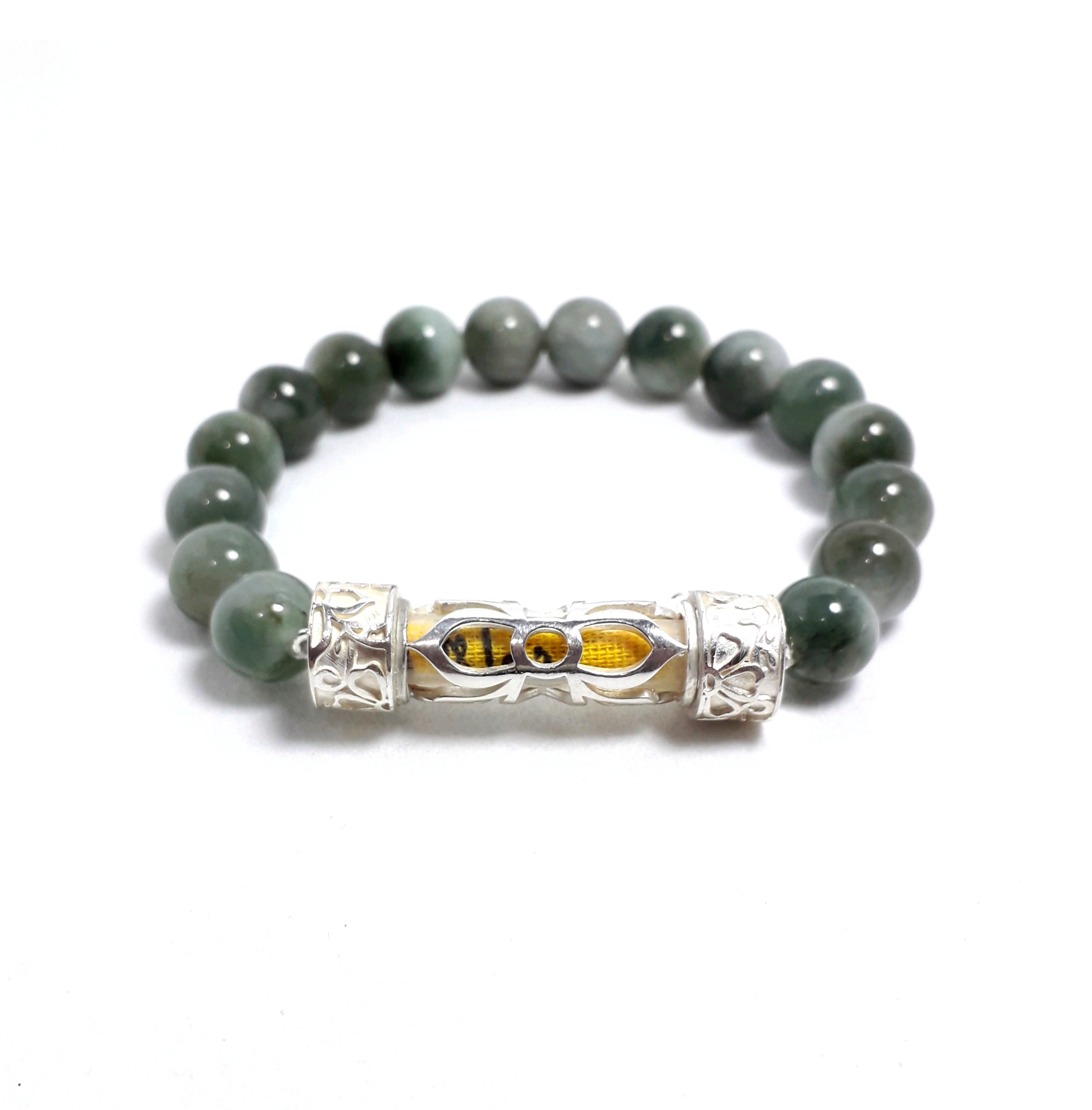 สร้อยข้อมือ คั่นตะกรุด SILVER 92.5% ( 501 ) S,M,L white-green 1 bra501