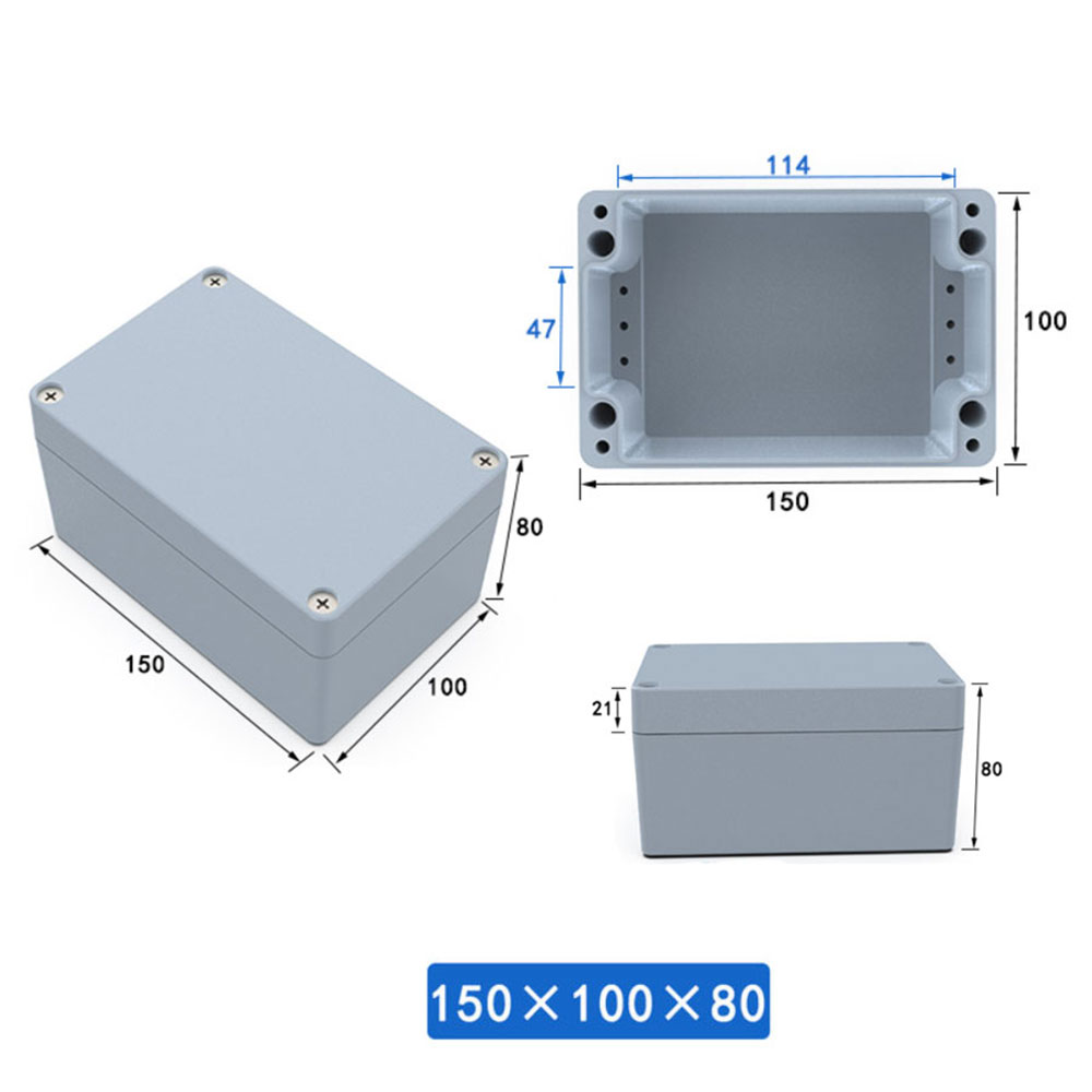 กล่องอลูมิเนียมกันน้ำ IP66 สีเทา ขนาด 150 X 100 X 80 มม.