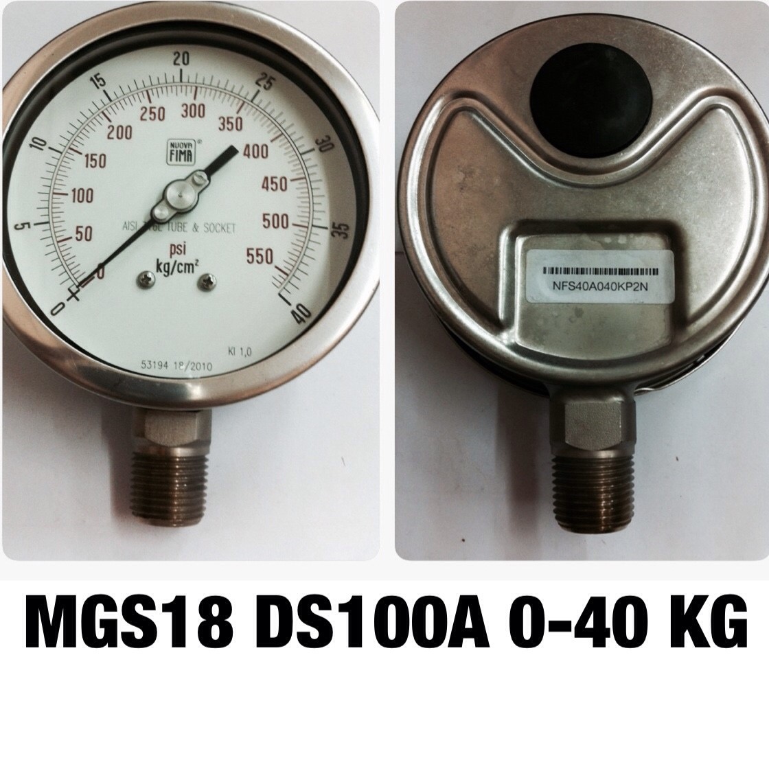 4 นิ้ว 0-40KG/CM2 (550PSI) ออกล่าง 1/2" สแตนเลส NPT