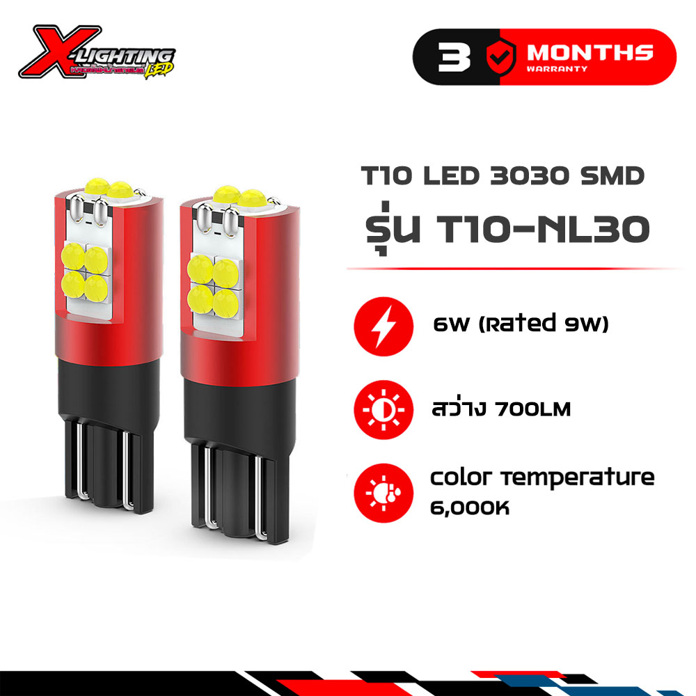 X-LIGHTING T10 LED ชิป 3030 สว่างมาก 700LM – Canbus ไม่ Error | ใช้ได้ไฟหรี่/ไฟเพดานรถ/ไฟเก๋ง ทุก 12V