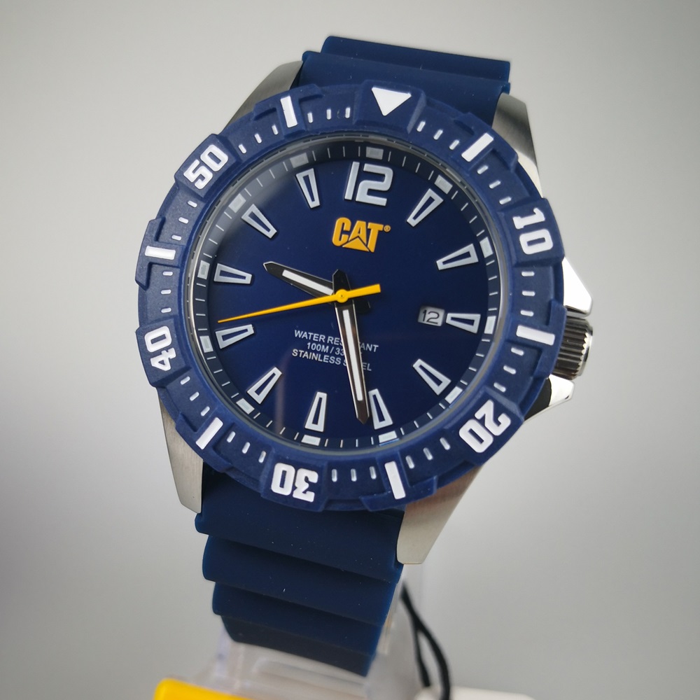 นาฬิกาข้อมือ CAT รุ่น STEER รหัส PX.141.26.636 สายยางซิลิโคน หน้าปัดสีน้ำเงิน มีวันที่ มีพรายน้ำ
