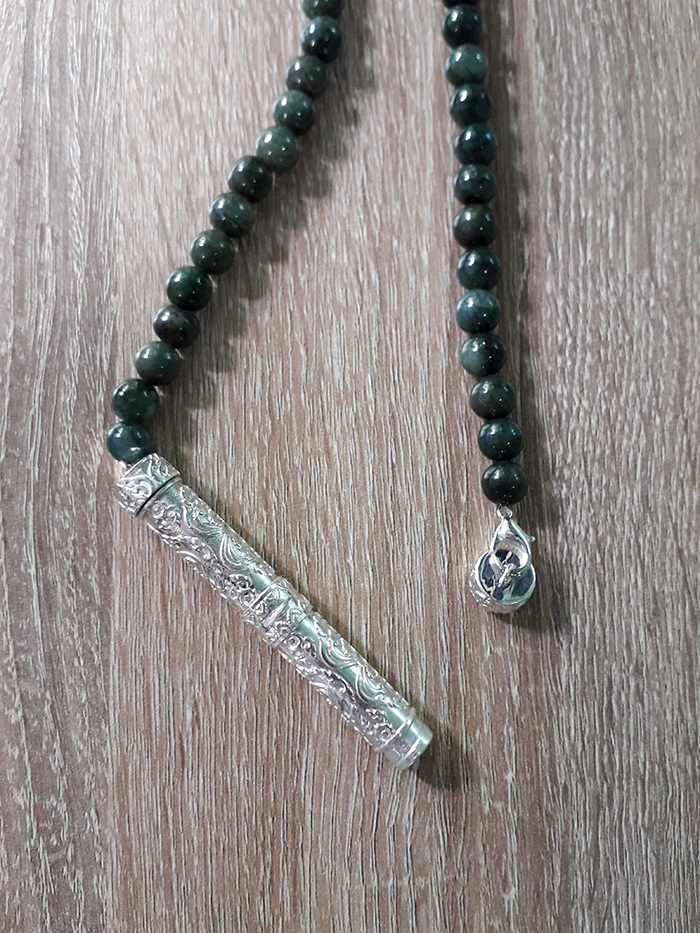 สร้อยคอ Green Jade หลอดตะกรุดลายไทย SILVER 9.25% 18" Green Color 1 SKU-NEC113