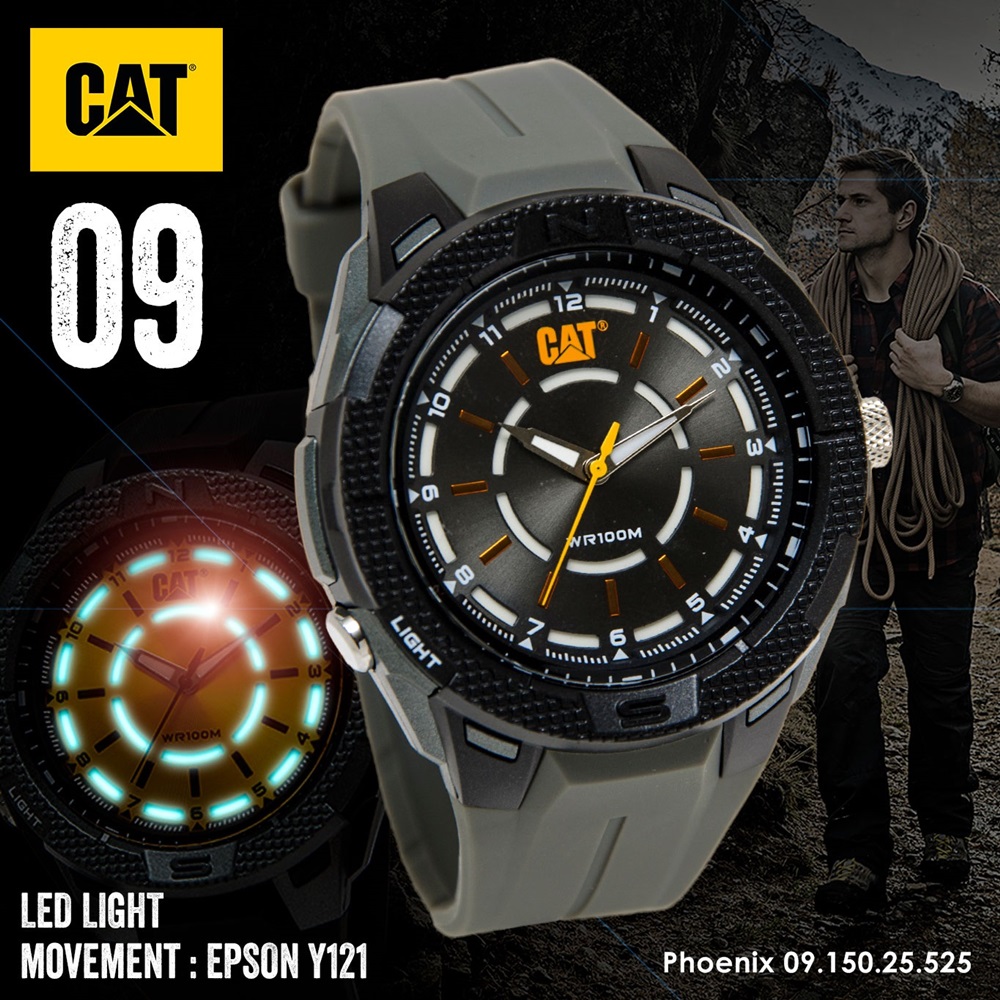 นาฬิกา CAT รุ่นลิมิเต็ดปี 2020 รุ่น Phoenix 09 หน้าปัดดำ สายสีเทา รหัส Phoenix 09.150.25.525