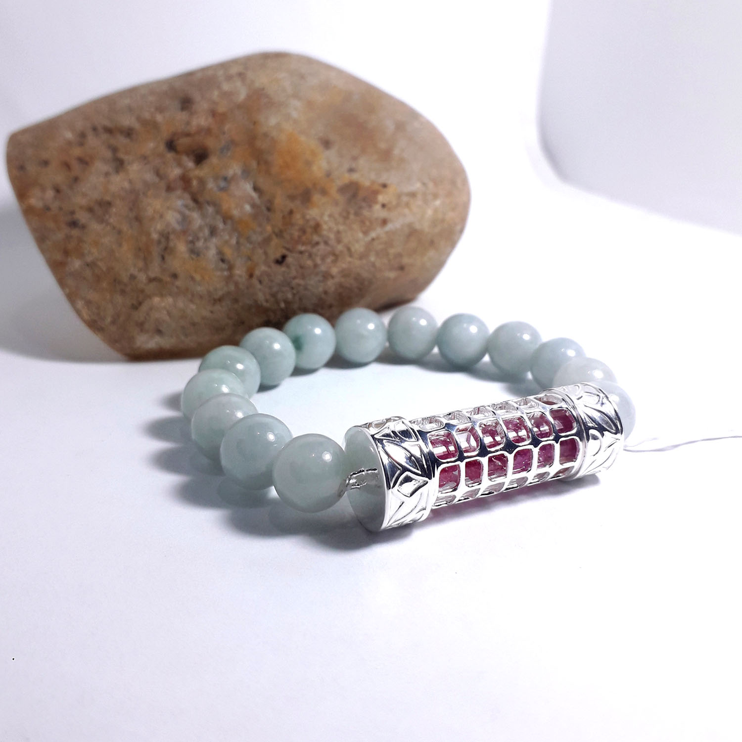 Bracelet Jade Natural 5.5 cm. SILVER 92.5% 1 BG-28