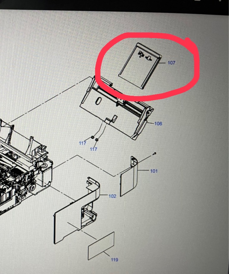 "ถาดพึงกระดาษด้านหลัง ตำแหน่ง107" paper support EPSON L3110/L3150/L3210/L3250