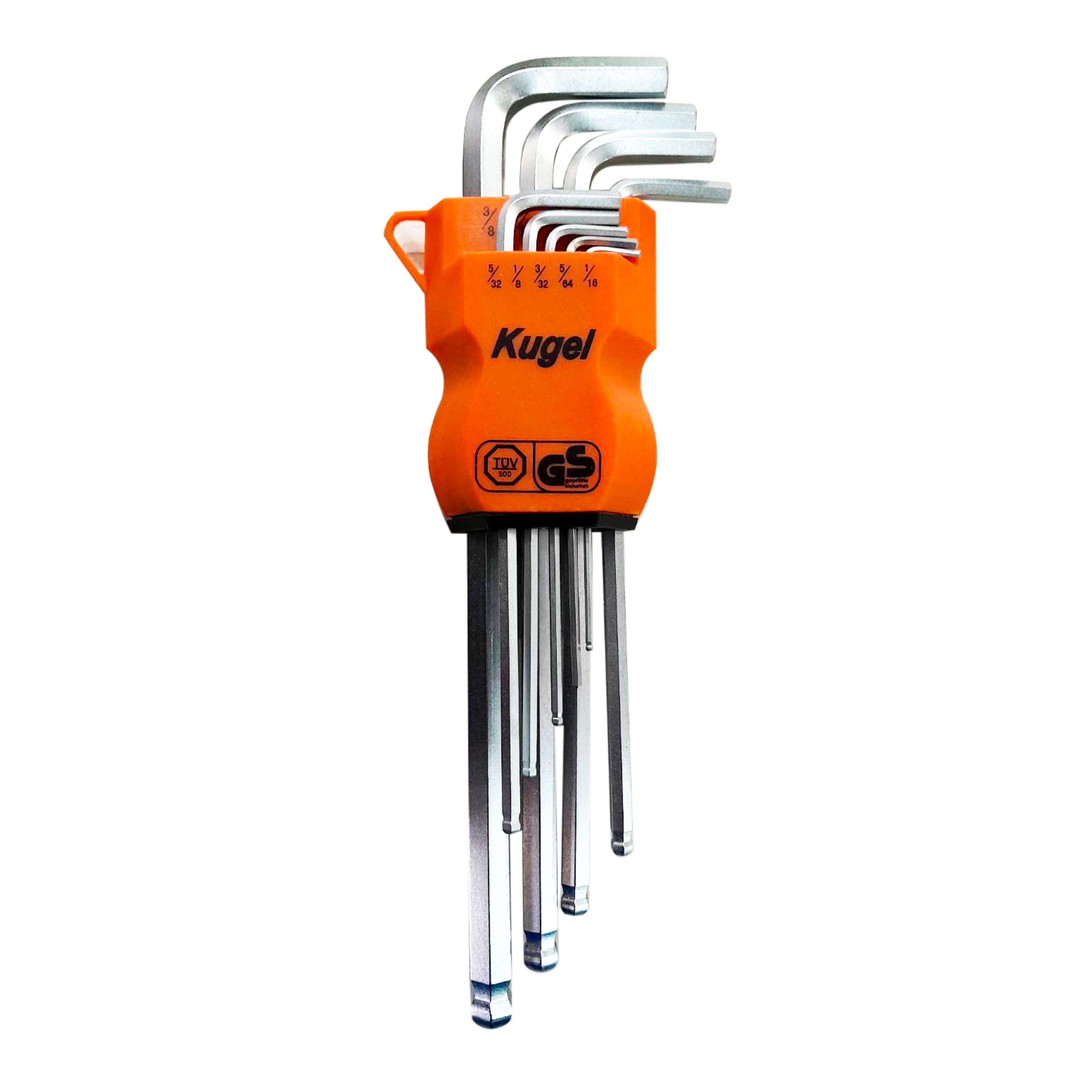 ชุดหกเหลี่ยมตัวยาว หุน ประแจหกเหลี่ยมหัวบอล 9 ตัวชุด ขนาด 1/16”-3/8” KUGEL