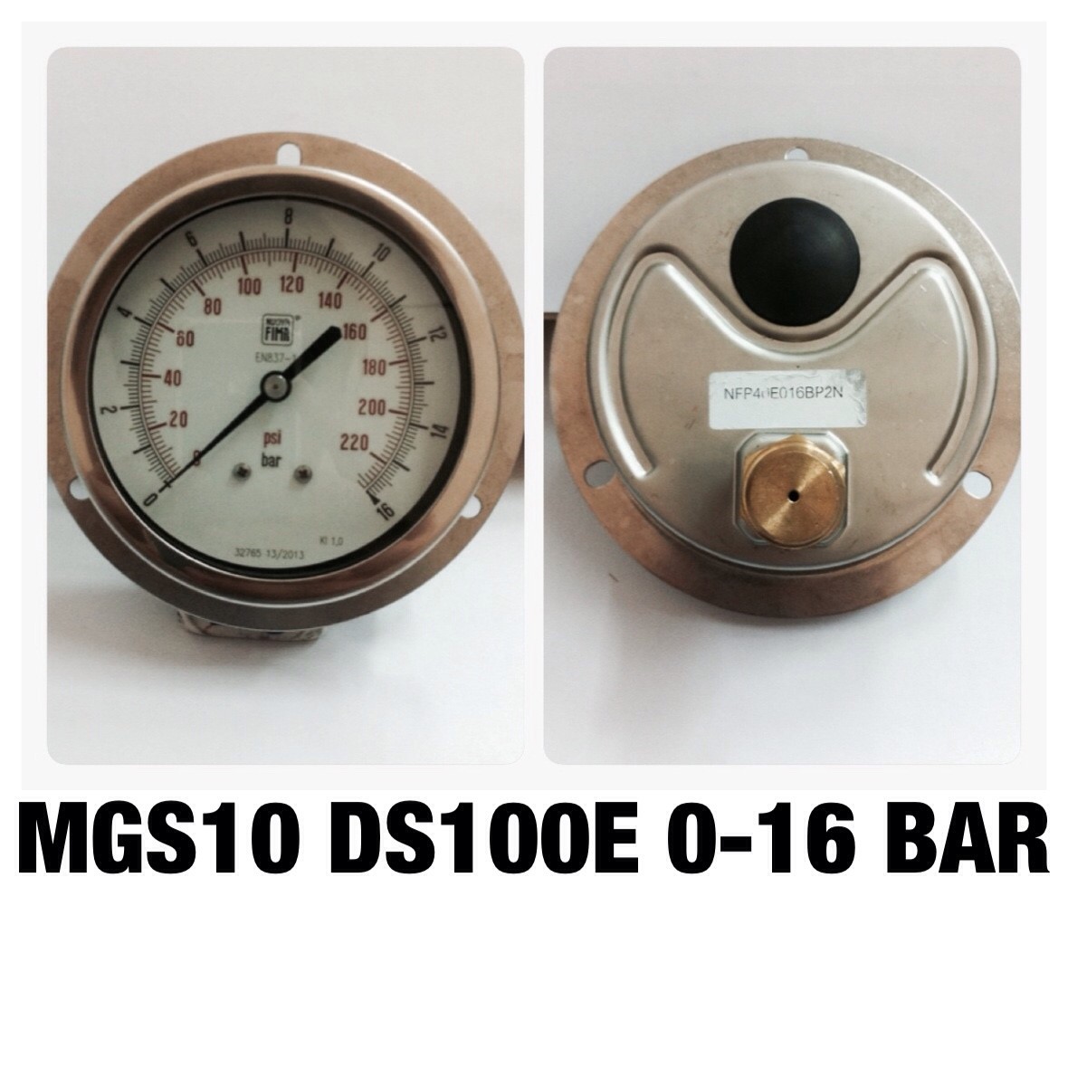 4 นิ้ว 0-16BAR (0-220PSI) ออกหลัง มีปีก 1/2" ทองเหลือง NPT