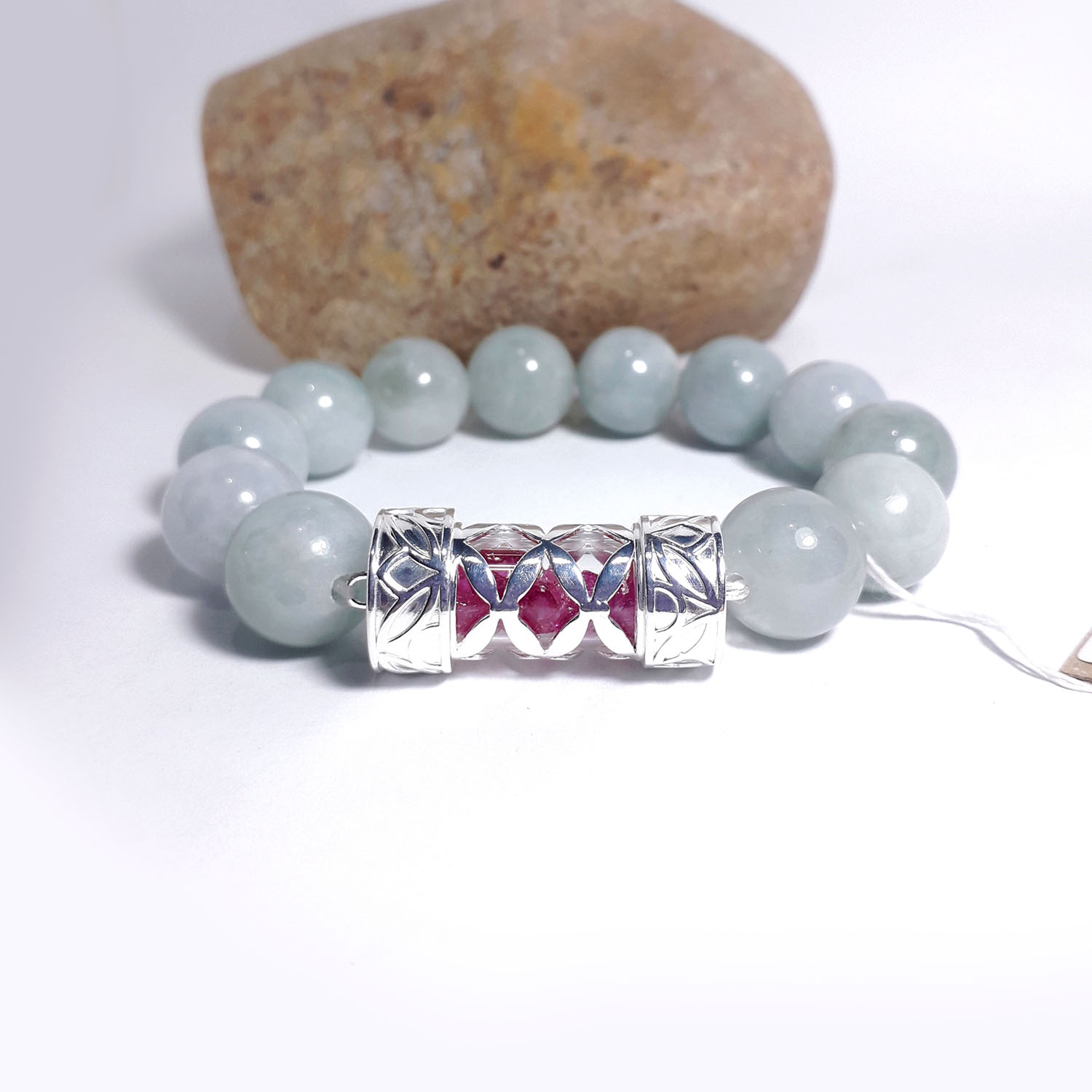 Bracelet Jade Natural 5.5 cm. SILVER 92.5% 1 BG-27