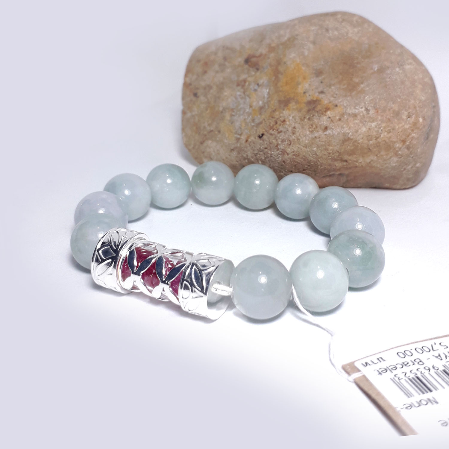 Bracelet Jade Natural 5.5 cm. SILVER 92.5% 1 BG-27