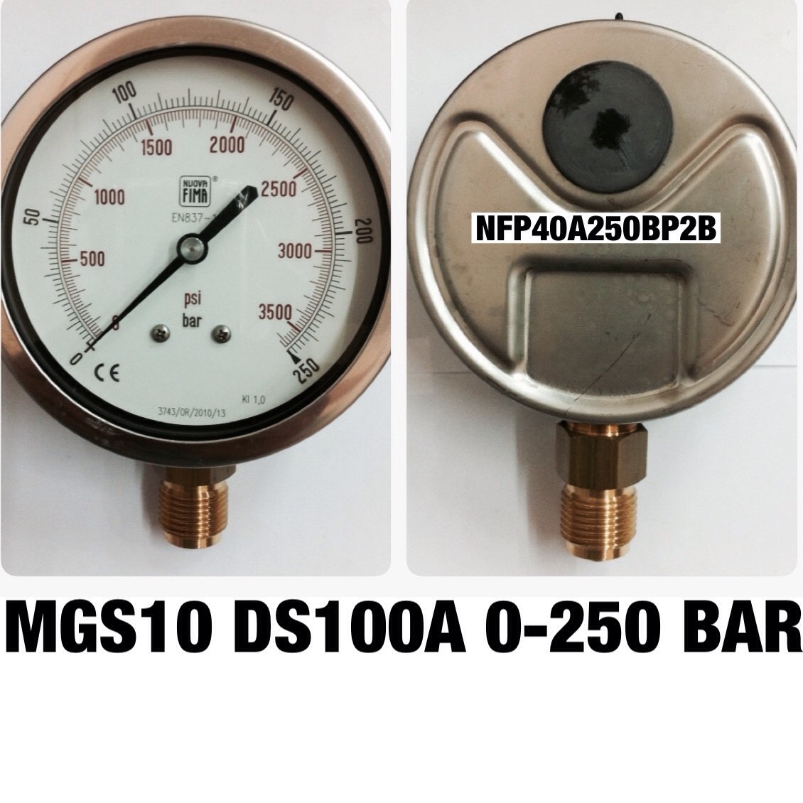 4 นิ้ว 0-250BAR (0-3500PSI) ออกล่าง 1/2" ทองเหลือง BSP