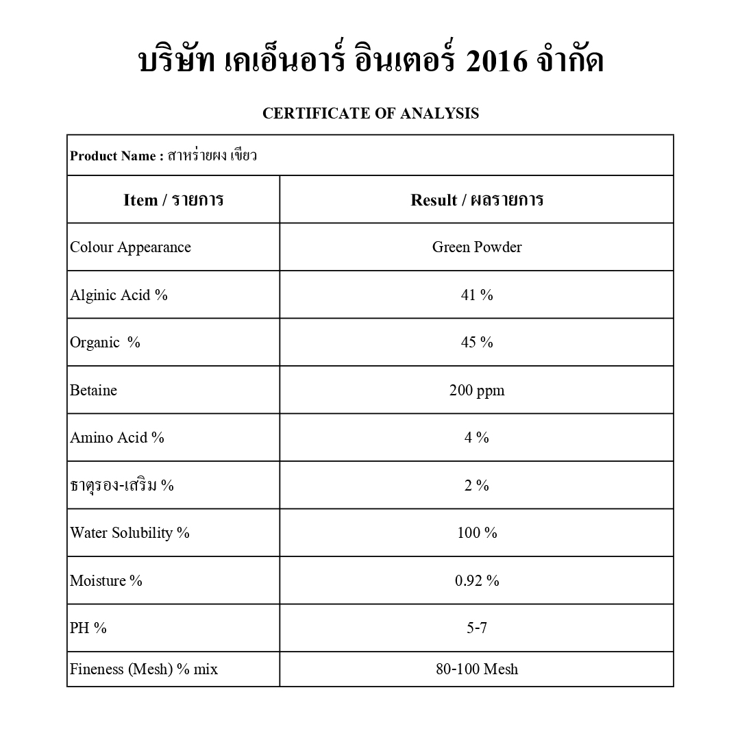 สาหร่ายผง เขียว Green Seaweed 25 Kg.