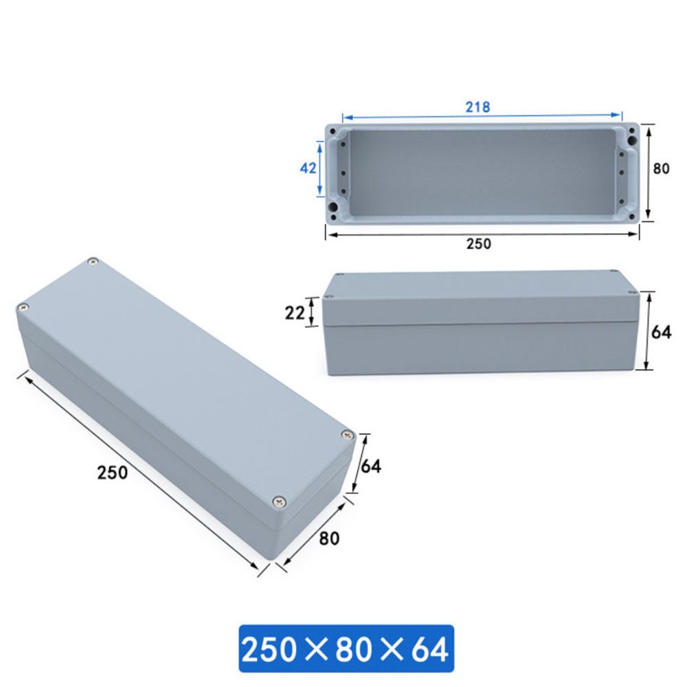 กล่องอลูมิเนียมกันน้ำ IP66 สีเทา ขนาด 250 X 80 X 64 มม.