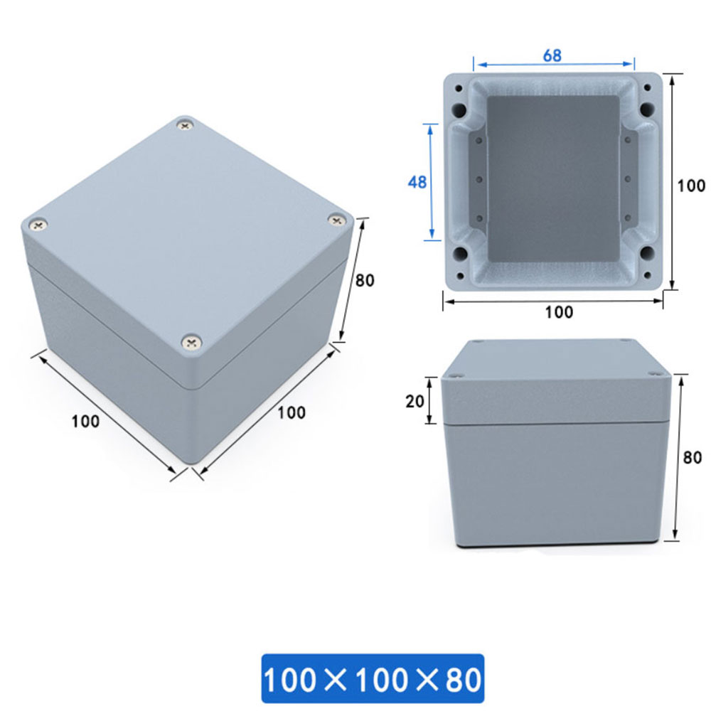 กล่องอลูมิเนียมกันน้ำ IP66 สีเทา ขนาด 100 X 100 X 80 มม.