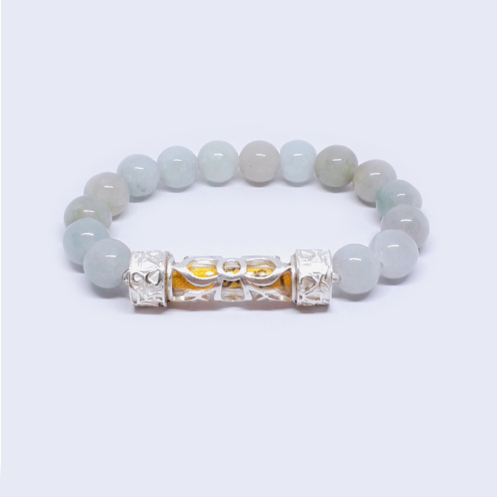 สร้อยข้อมือ JADE&SILVER92.5% ( BRA902 ) @ 5.5 cm. เขียว-ขาว 1 BRA902