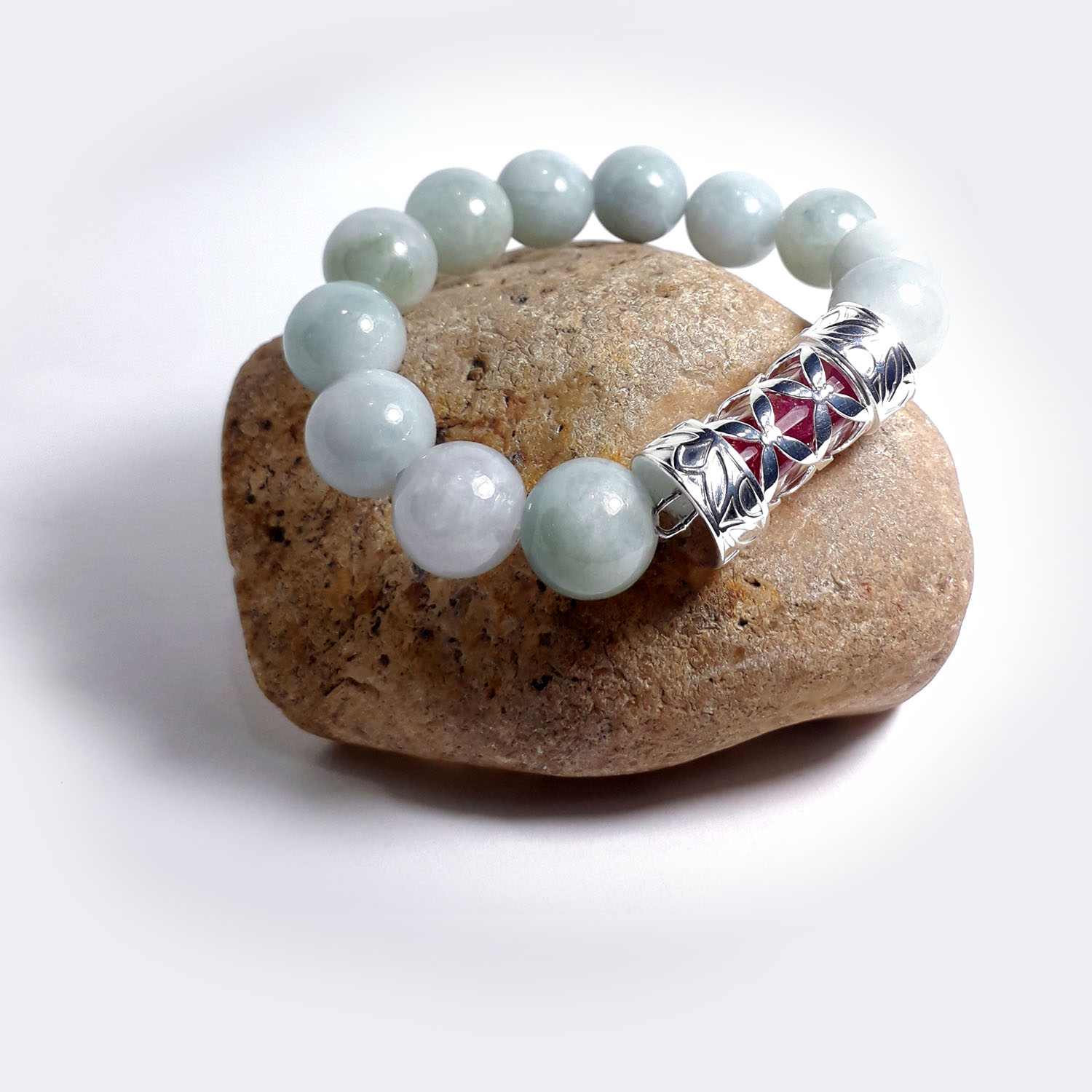 Bracelet Jade Natural 5.5 cm. SILVER 92.5% 1 BG-27