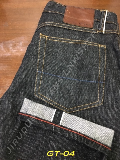 4. Gustin #54 - Black3 สีดำ กระบอกเล็ก ริมชมพู ผ้าดิบญี่ปุ่น 14oz. เอว 32 ยาว 34 Made in USA