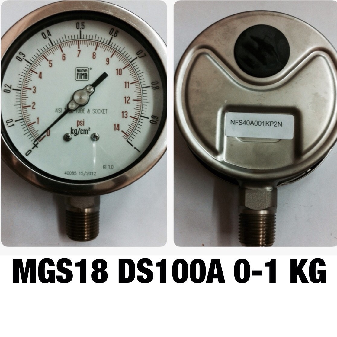 4 นิ้ว 0-1BAR (14PSI) ออกล่าง 1/2" สแตนเลส NPT