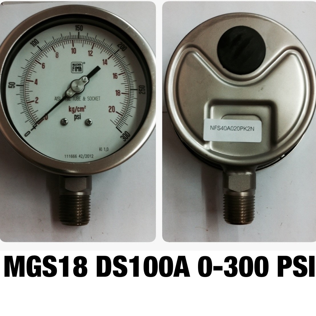 4 นิ้ว 0-20KG/CM2 (300PSI) ออกล่าง 1/2" สแตนเลส NPT
