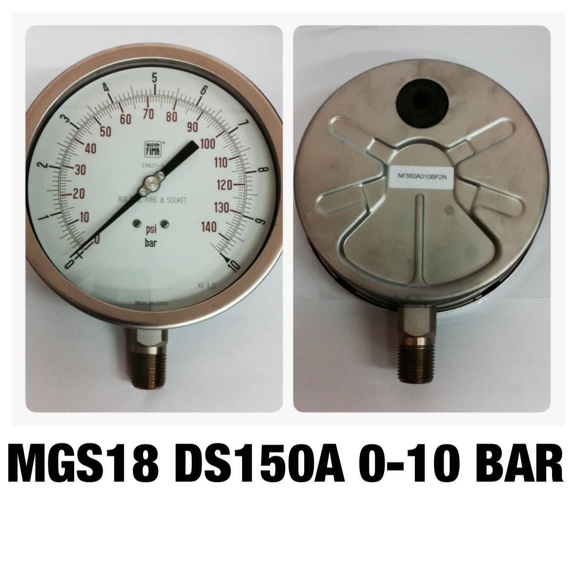 6 นิ้ว 0-40 BAR ออกล่าง เกลียว 1/2" NPT สแตนเลส(แบบแห้ง)