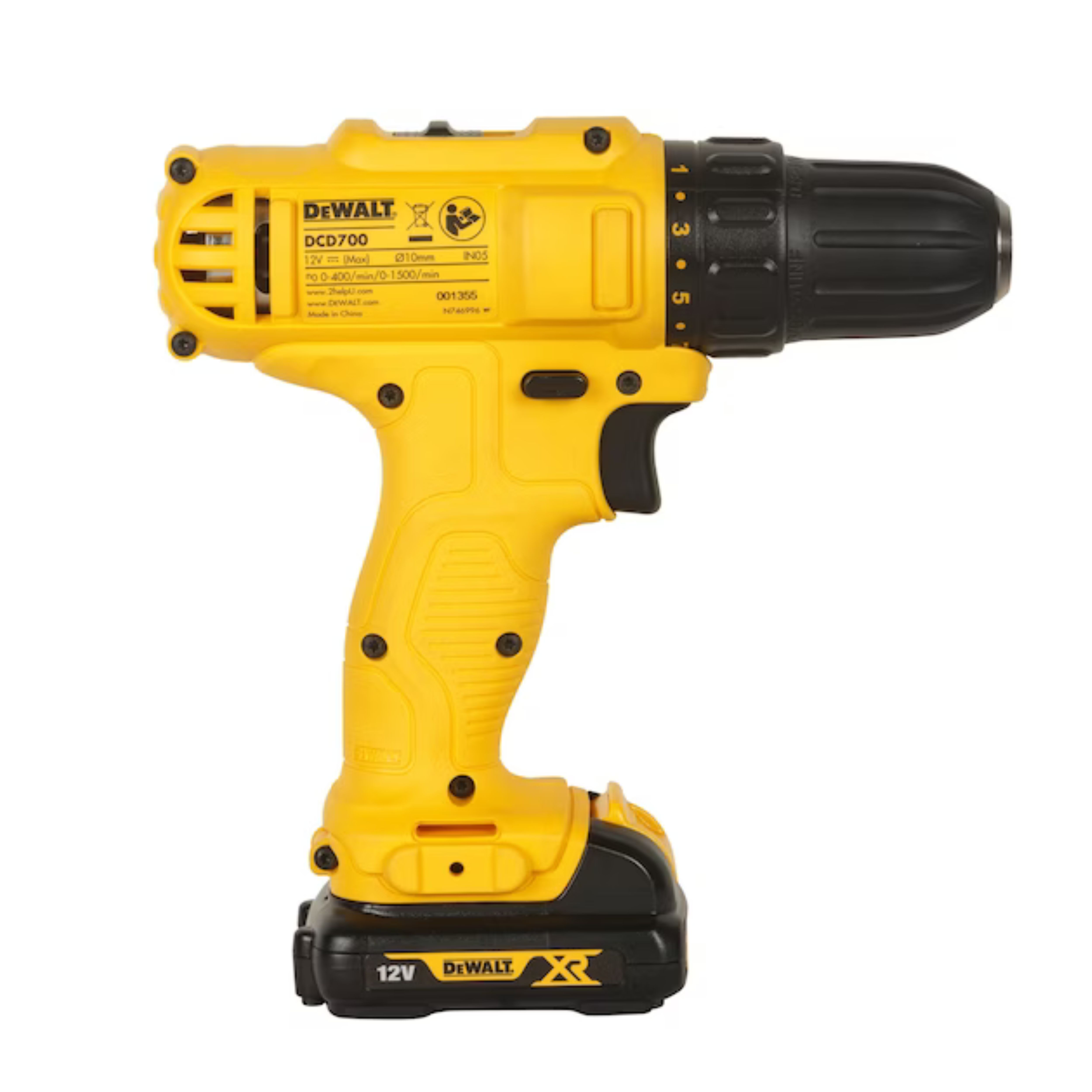 DEWALT DCD700S2A-B1 สว่านไร้สาย 12V แบตเตอร์รี่ Li-ion ขนาดตัวจับดอก 10mm. แถมชุดดอกสว่าน รับประกัน 3 ปี (ครบเช็ต)