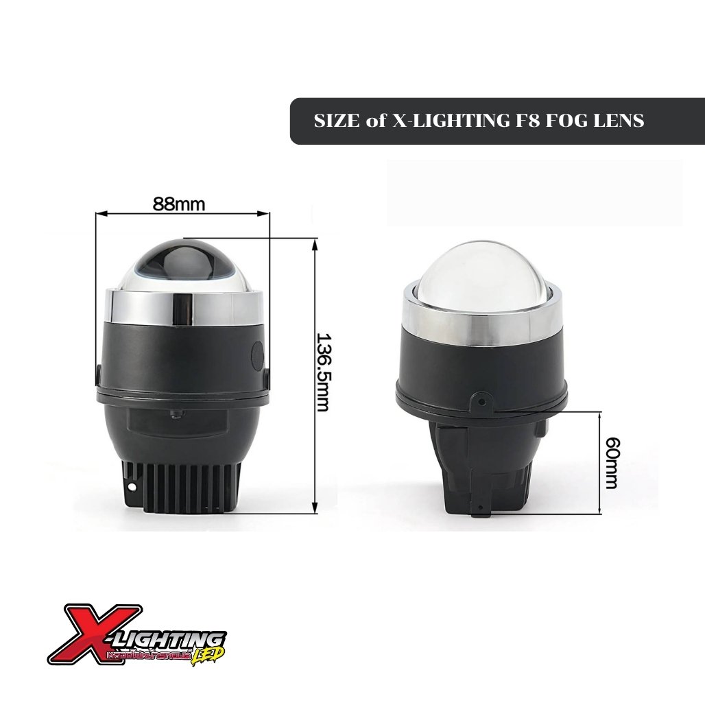 ไฟตัดหมอกรถยนต์ Projector BI LED รุ่น F8 ขนาด 3 นิ้ว แบบ Blue lens สว่างมากกว่า 400% 6000K 70W