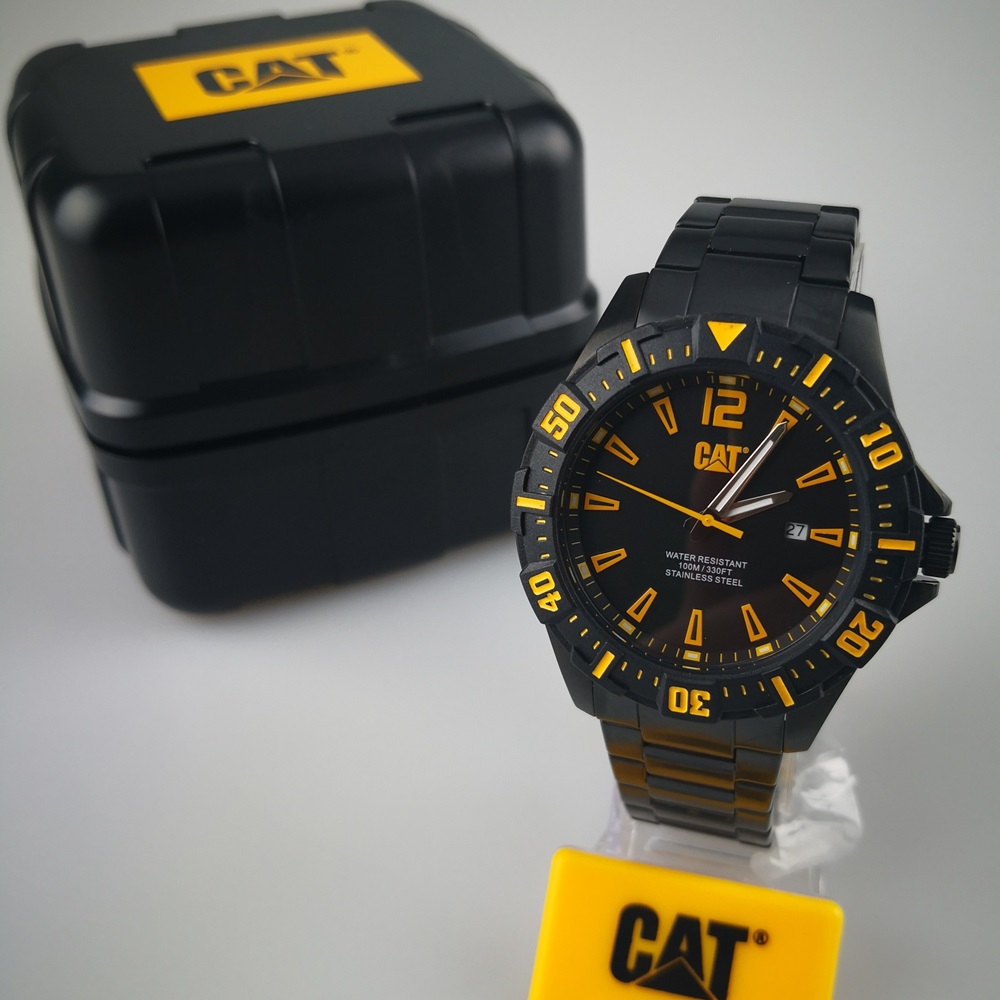 นาฬิกาข้อมือ Caterpillar รุ่น STEER รหัส PX.161.12.137 ตัวเรือนและสายสแตนเลสรมดำ (Stainless Steel IP Black) หน้าปัดสีดำ มีวันที่ มีพรายน้ำ กันน้ำ 100 เมตร