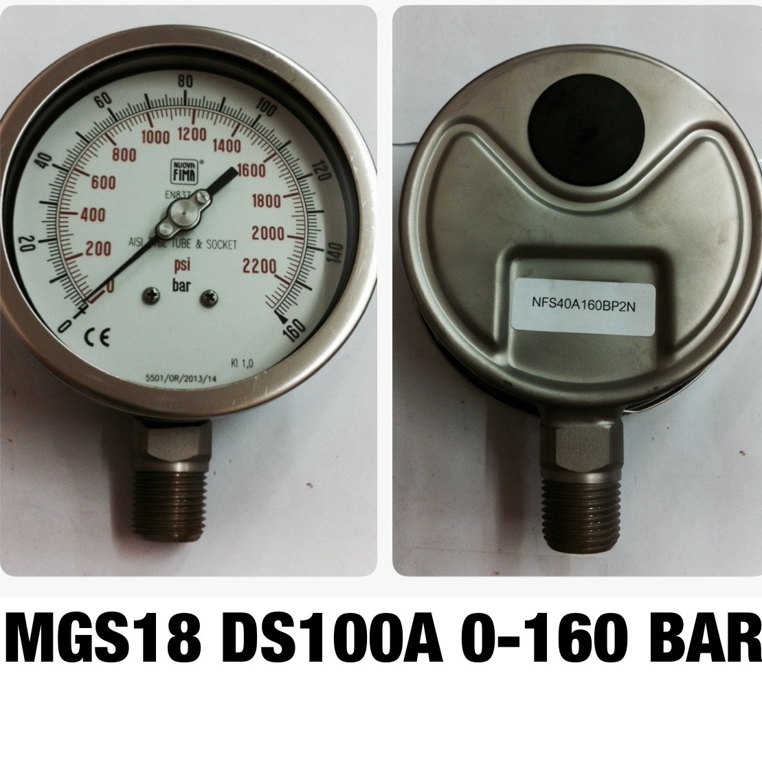 4 นิ้ว 0-160BAR (2200PSI) ออกล่าง 1/2" สแตนเลส NPT