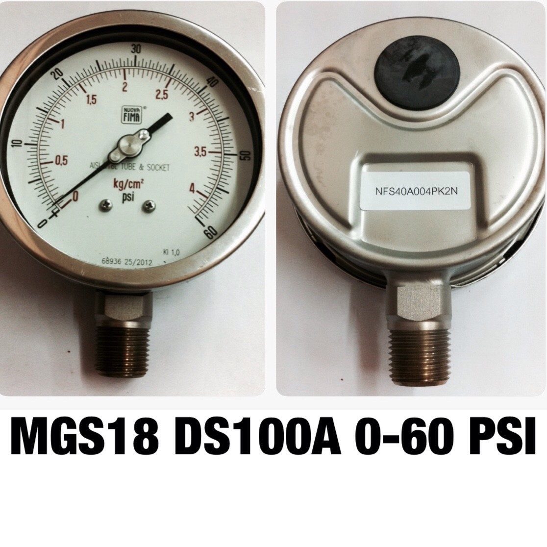 4 นิ้ว 0-4KG/CM2 (60PSI) ออกล่าง 1/2" สแตนเลส NPT