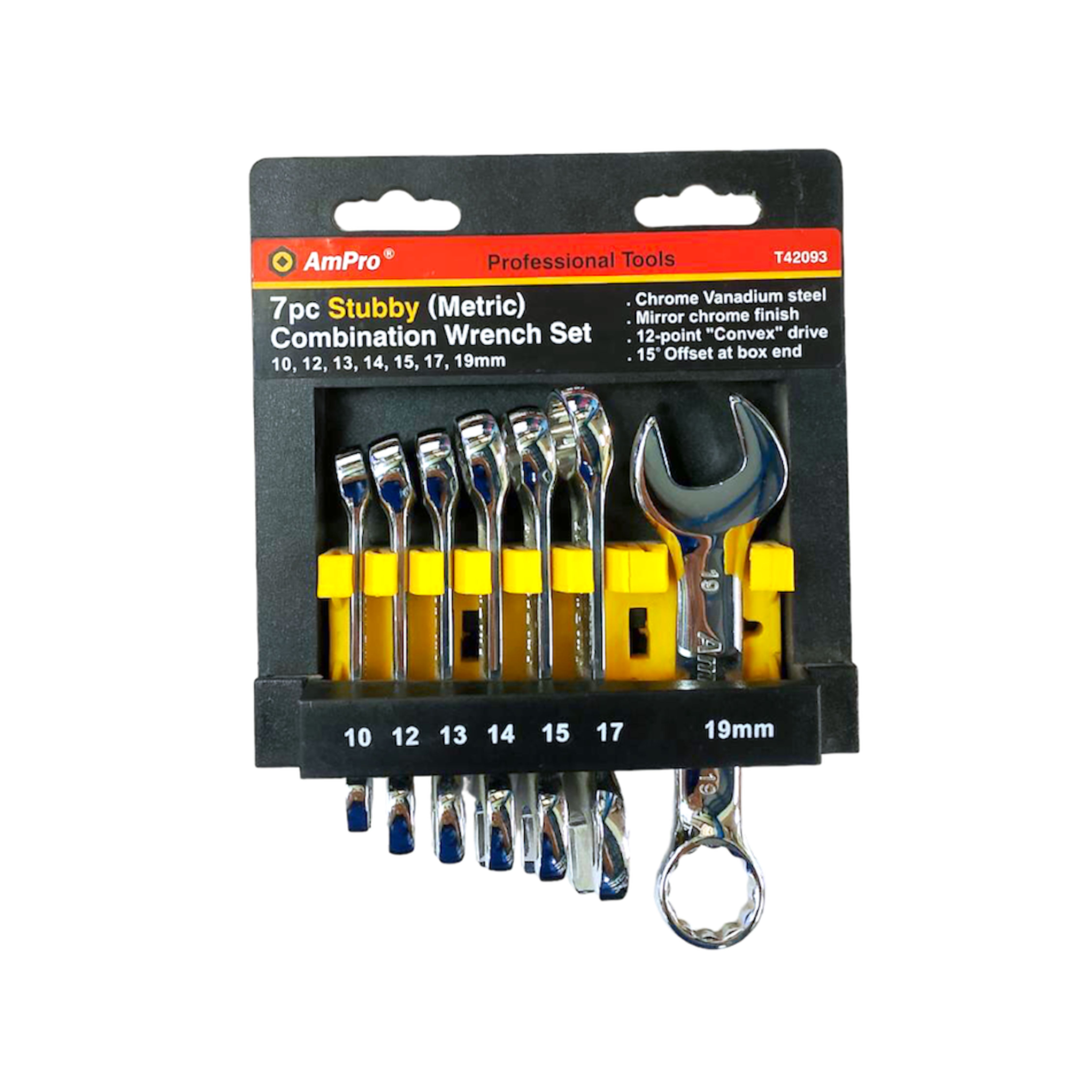 AMPRO ประแจแหวนข้างปากตายข้างสั้นพิเศษ 7ตัวชุด ขนาด 10-19mm Made in Taiwan