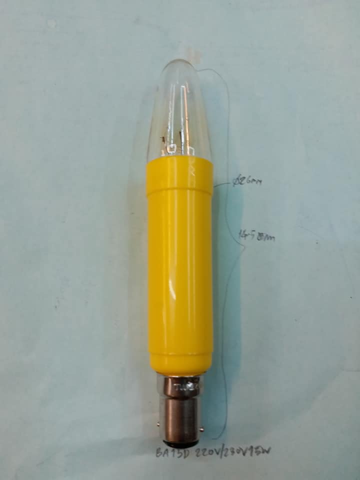 หลอดไฟเจ้าที่หลอดไฟเทียนเหลืองหลอดใสหลอดไฟ220V-230VAC15Wขั้วBA15Dขั้ว2จุดชนาดเส้นผ่านศูนย์กลางขั้วอ้วน15mmหลอดไฟ220VACหลอดไส้220VACหลอดสีใสขนาดเส้นผ่านศูนย์กลางอ้วน26มม.ยาว145มม.ขาลวดทองแดงขายหลอดไฟหลอดไส้หลอด220V(26x145mm)ราคา ดวงละ ราคา ตัวละ . . . . หน