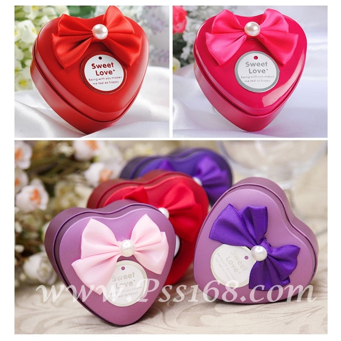 ตลับใส่ของทรงหัวใจผูกโบว์ติดมุก หลากหลายสี