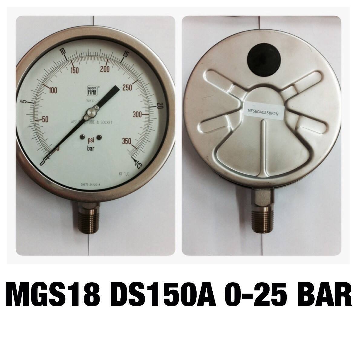 6 นิ้ว 0-25 BAR ออกล่าง เกลียว 1/2" NPT ทองเหลือง (แบบแห้ง)