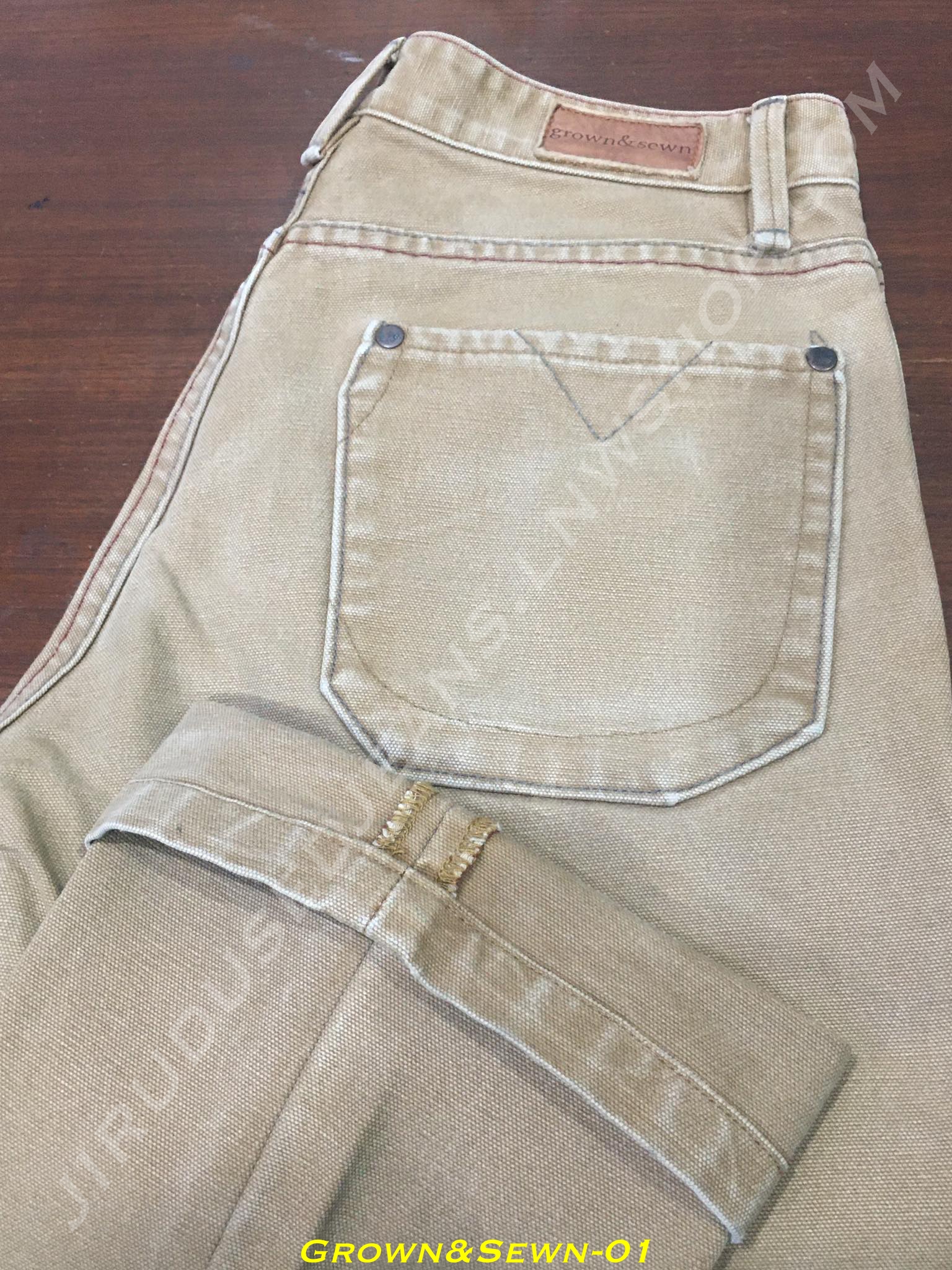1. Grown & Sewn - สีกากี ทรงกระบอก ผ้า 12oz. เอว 30 ยาว 33 Made in USA