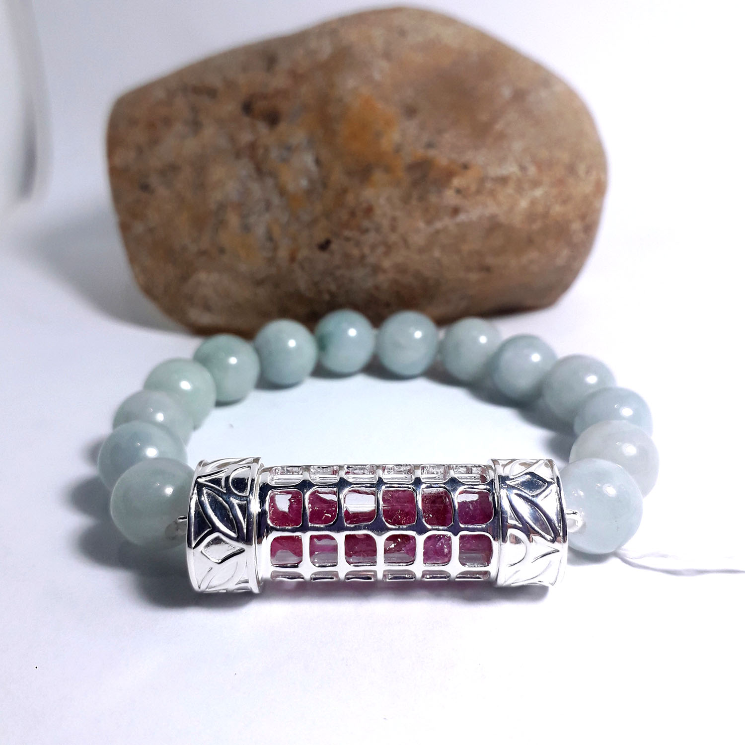 Bracelet Jade Natural 5.5 cm. SILVER 92.5% 1 BG-28