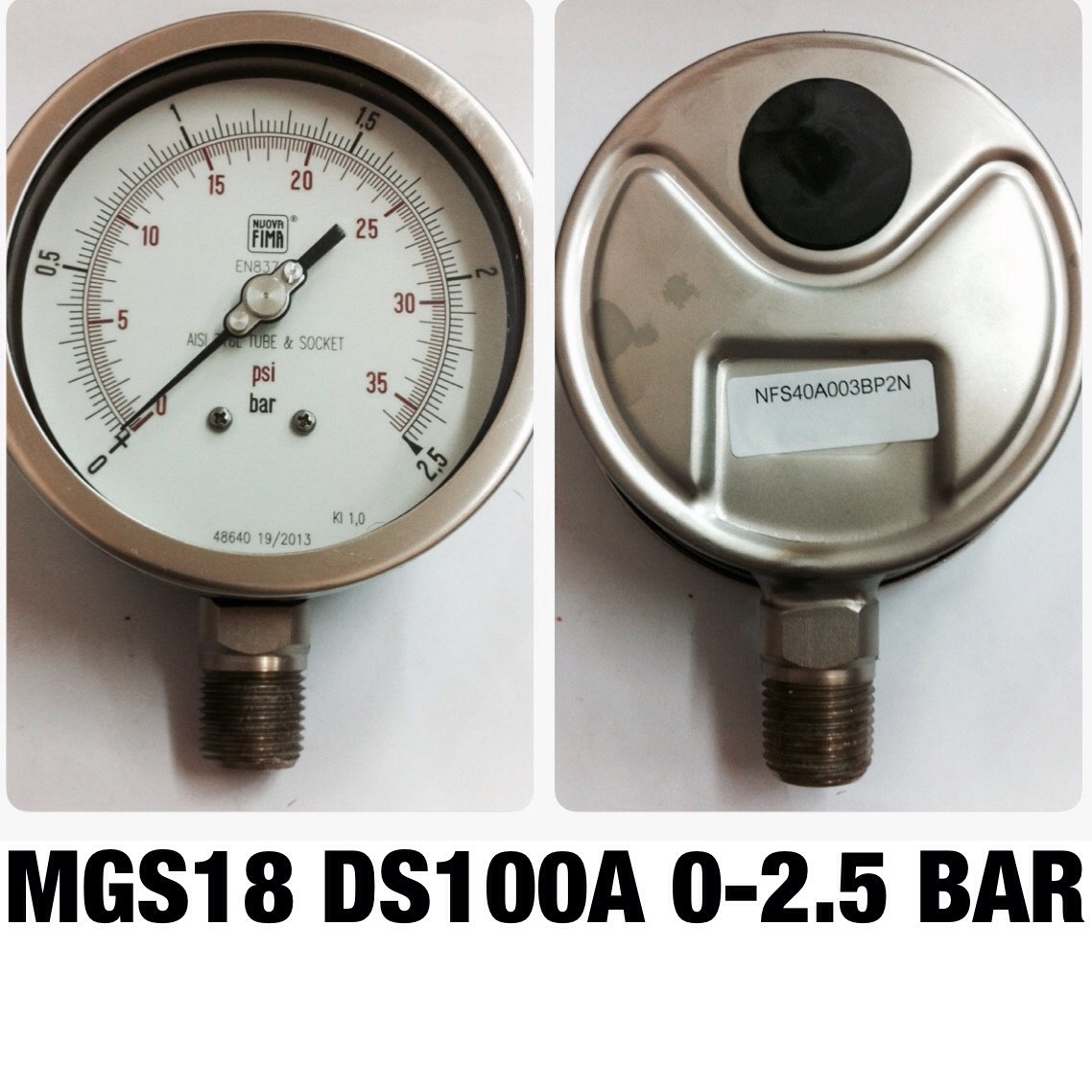 4 นิ้ว 0-2.5BAR (35PSI) ออกล่าง 1/2" สแตนเลส NPT