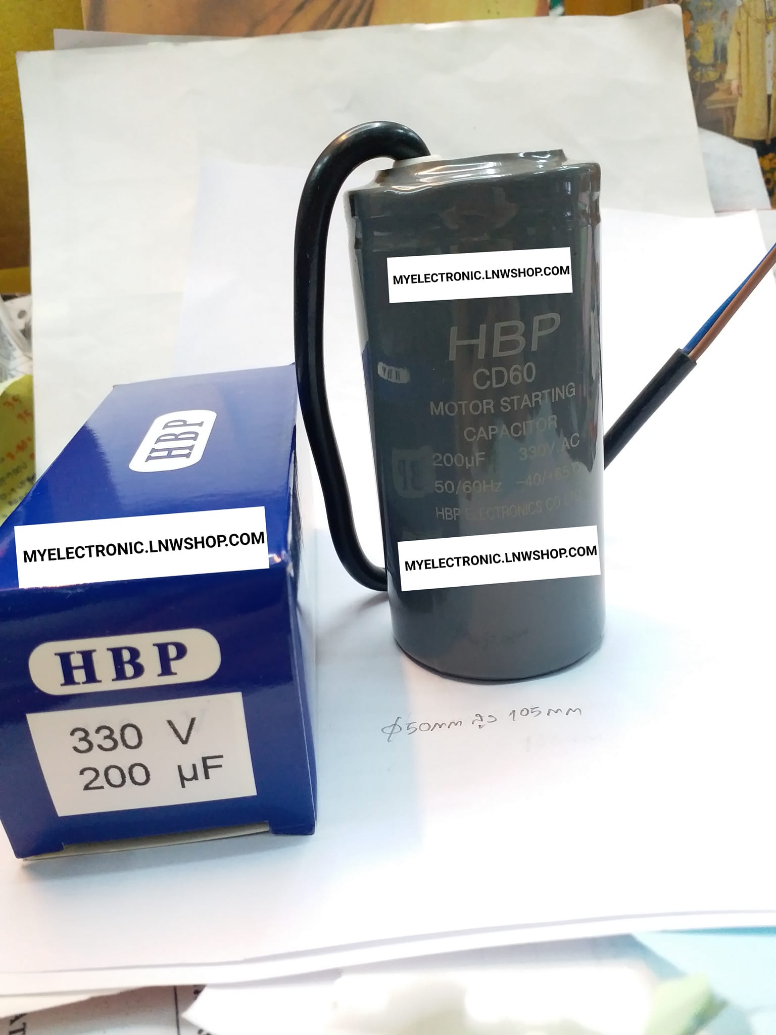 ขาย 200UF330V 50×105MM. , 200UF330VAC รุ่นCB60 คาปาซิเตอร์ สตาร์ท CAPACITOR MOTOR STARTING มีสายไฟ ทรงกระบอก สีเทา ยี่ห้อ HBP 200MF330V 200MFD330V AC คาปาซิเตอร์ทรงกระบอกสีเทา ขนาด เส้นผ่านศูนย์กลาง อ้วน 50มม. สูง105มม.ราคา ตัวละ . . . . หน่วย บาท #200UF3
