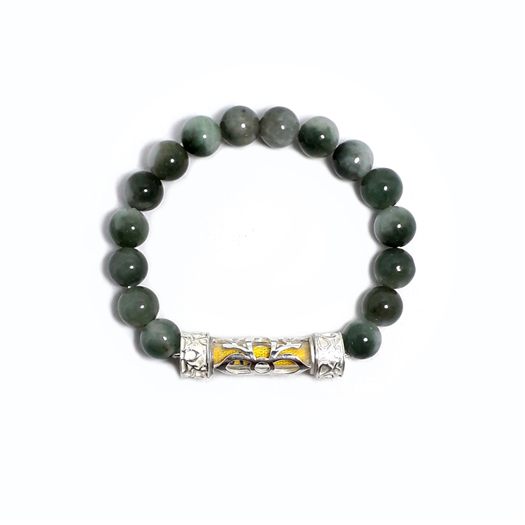 สร้อยข้อมือ คั่นตะกรุด SILVER 92.5% ( 501 ) S,M,L white-green 1 bra501