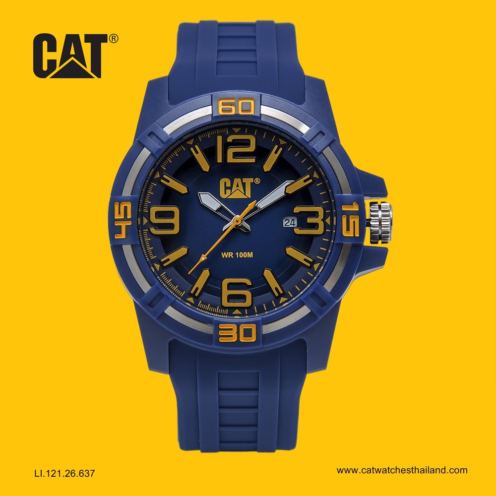 นาฬิกา Caterpillar รุ่น PIPE รหัส LI.121.26.637 (น้ำเงิน-เหลือง) มีวันที่ พรายน้ำที่เข็ม กันน้ำ 100 เมตร หน้าปัดแบบใหม่ มีมิติ
