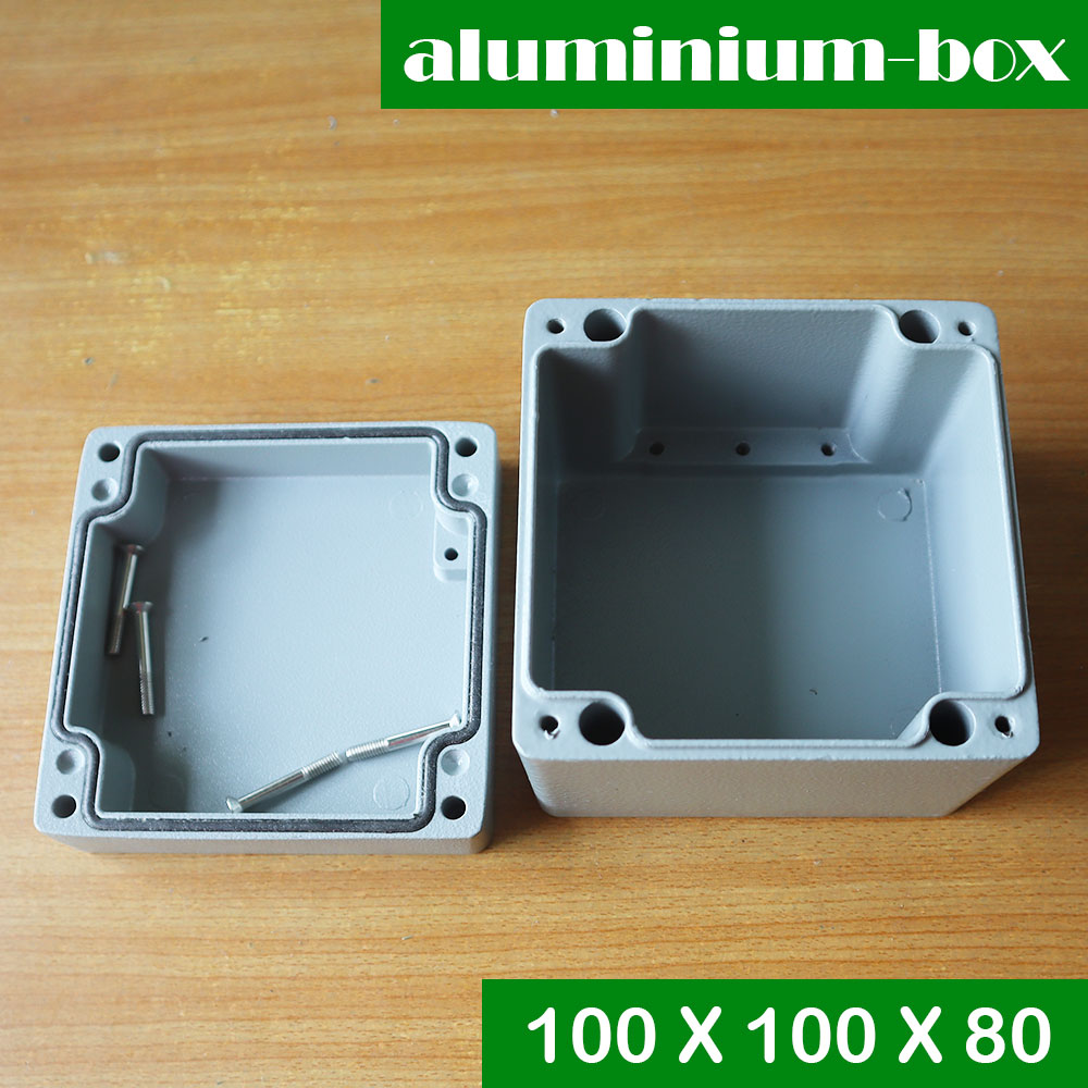 กล่องอลูมิเนียมกันน้ำ IP66 สีเทา ขนาด 100 X 100 X 80 มม.