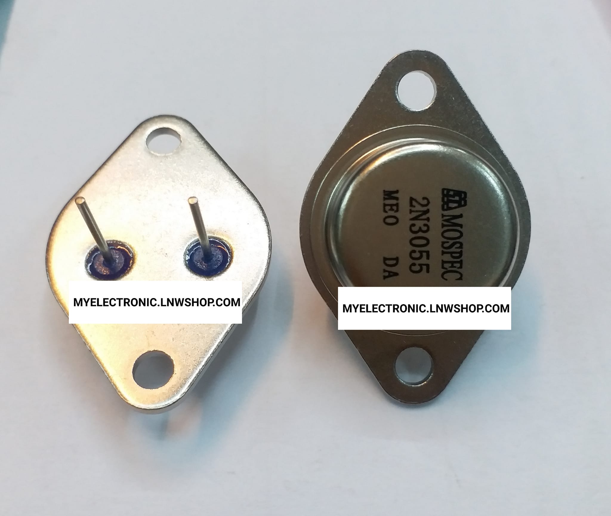 ขาย 2N3055 ยี่ห้อ MOSPEC TRANSISTOR ทรานซิสเตอร์ ของแท้ อย่างดี ตัวถัง จานบิน TO-3 ราคา ตัวละ . . . . หน่วย บาท