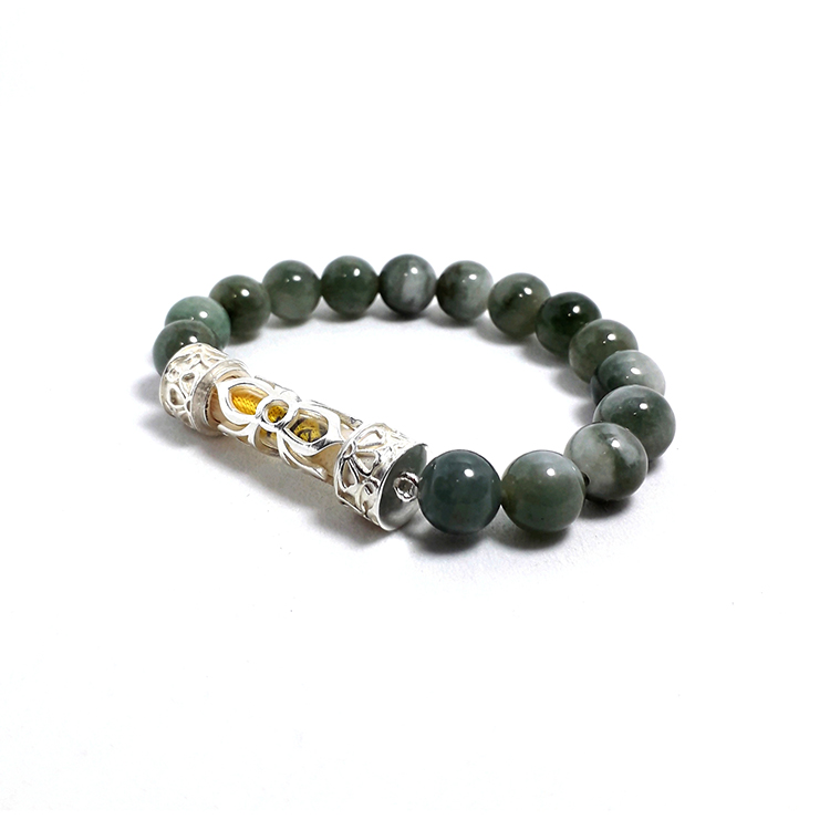 สร้อยข้อมือ คั่นตะกรุด SILVER 92.5% ( 501 ) S,M,L white-green 1 bra501