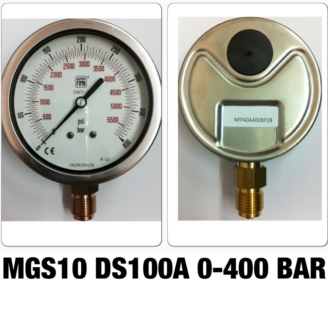 4 นิ้ว 0-400BAR (0-5500PSI) ออกล่าง 1/2" ทองเหลือง BSP