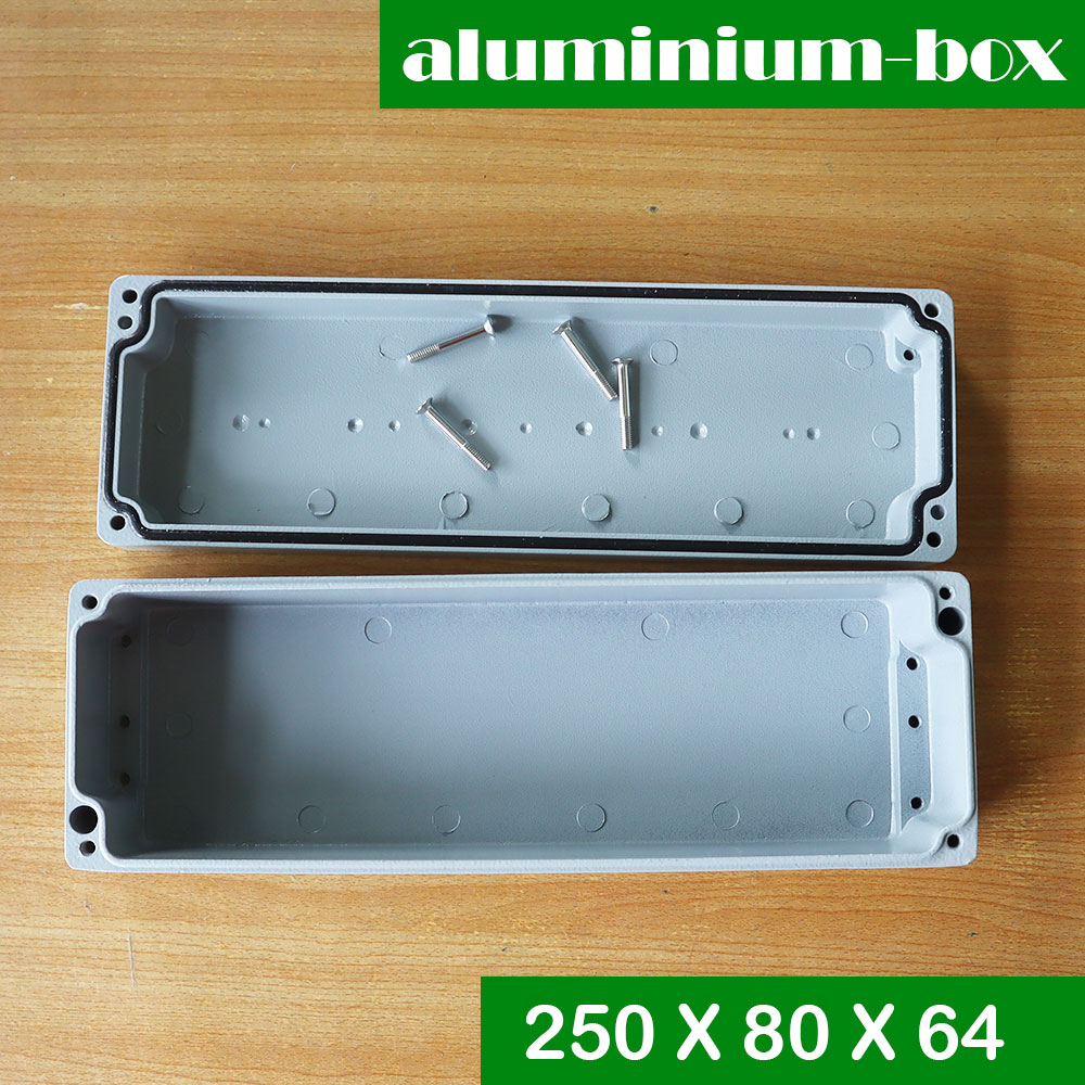 กล่องอลูมิเนียมกันน้ำ IP66 สีเทา ขนาด 250 X 80 X 64 มม.