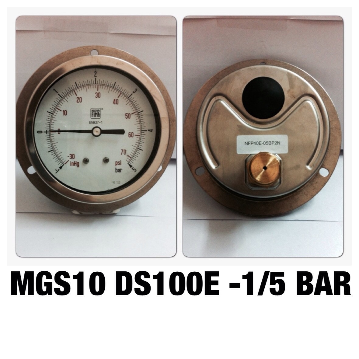 4 นิ้ว -1-0-5BAR (-30-0-70PSI) ออกหลัง มีปีก 1/2" ทองเหลือง NPT