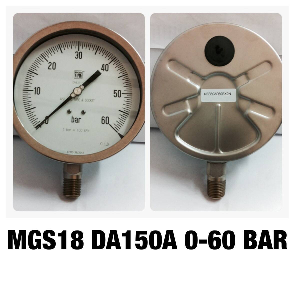 6 นิ้ว 0-60 BAR แบบแห้ง ออกล่าง เกลียว 1/2" NPT สแตนเลส