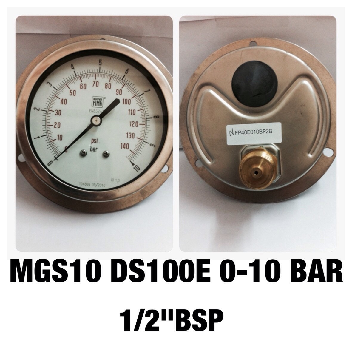 4 นิ้ว 0-10BAR (0-140PSI) ออกหลัง มีปีก 1/2" ทองเหลือง BSP