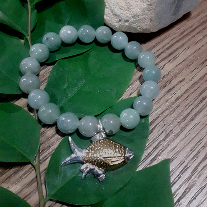 BL-207 สร้อยข้อมมือปลาตะเพียน Jade&Silver @ 5 cm. GREEN 1 BL-207