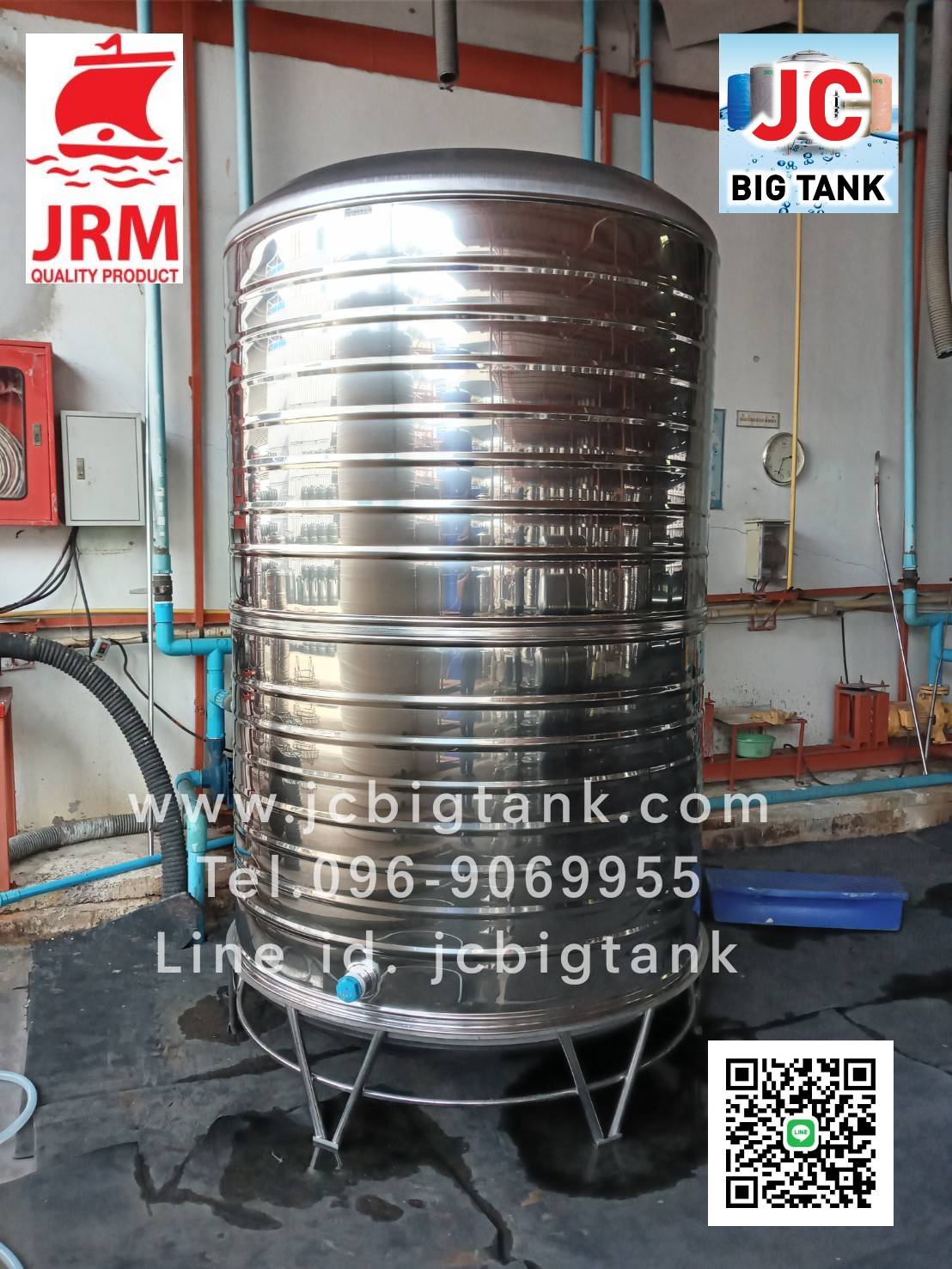 แท้งค์น้ำสแตนเลสตราเรือใบ JRM ขนาด 3000 ลิตร ทรงก้นนูน (18-8)